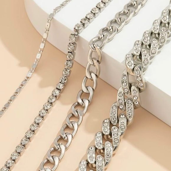 Silver Chunky Bracelet Set with Rhinestones - Picture 4 of 11